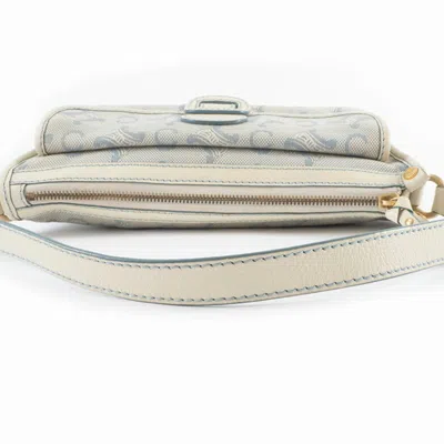 Pre-owned Celine Macadam Blue White Canvas Leather Shoulder Bag () In Multi