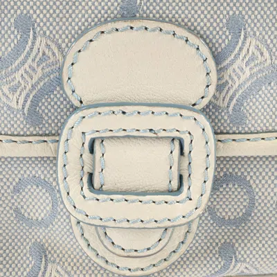 Pre-owned Celine Macadam Blue White Canvas Leather Shoulder Bag () In Multi