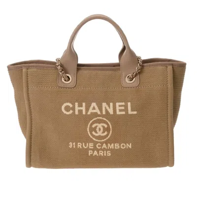 Pre-owned Chanel Beige Canvas Tote Bag () In Sand