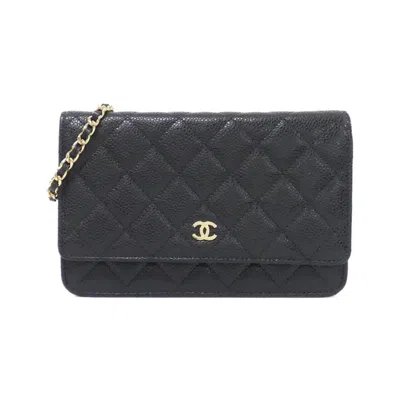 Pre-owned Chanel Black Bordeaux Grained Calfskin Chain/shoulder Wallet () In Multi