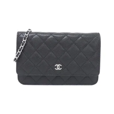 Pre-owned Chanel Black Bordeaux Grained Calfskin Chain/shoulder Wallet () In Multi