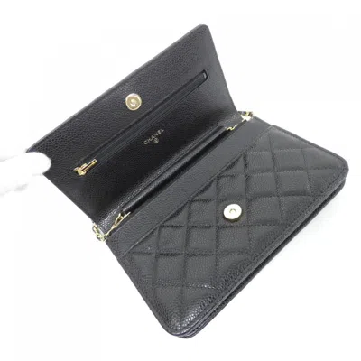 Pre-owned Chanel Black Bordeaux Grained Calfskin Chain/shoulder Wallet () In Multi