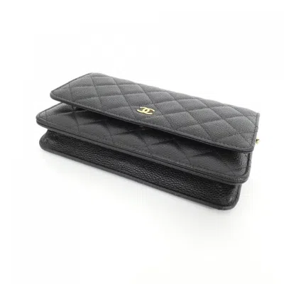 Pre-owned Chanel Black Bordeaux Grained Calfskin Chain/shoulder Wallet () In Multi