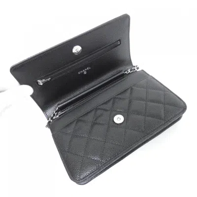 Pre-owned Chanel Black Bordeaux Grained Calfskin Chain/shoulder Wallet () In Multi