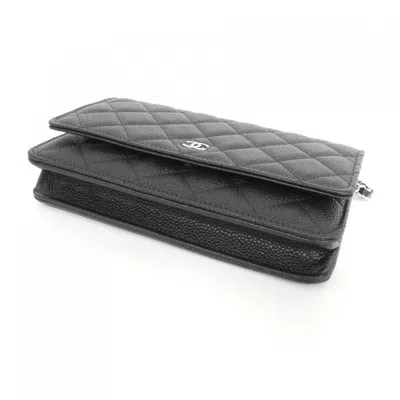 Pre-owned Chanel Black Bordeaux Grained Calfskin Chain/shoulder Wallet () In Multi