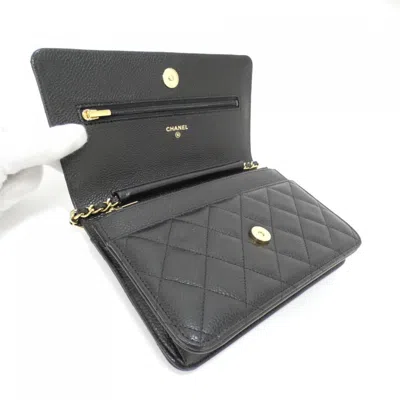 Pre-owned Chanel Black Bordeaux Grained Calfskin Chain/shoulder Wallet () In Multi