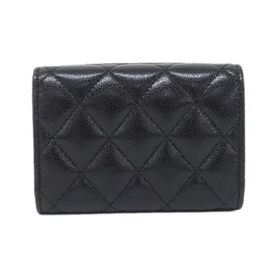 Pre-owned Chanel Black Bordeaux Grained Calfskin Wallet (tri-fold) () In Multi