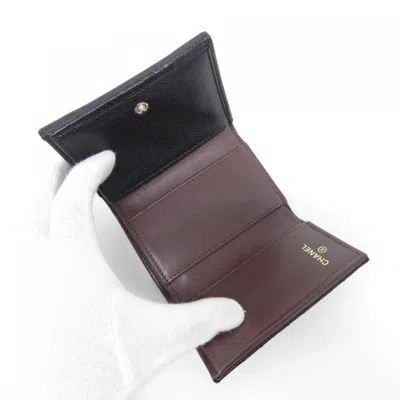 Pre-owned Chanel Black Bordeaux Grained Calfskin Wallet (tri-fold) () In Multi