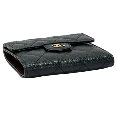 Pre-owned Chanel Black Grained Calfskin Wallet (bi-fold) ()