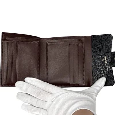 Pre-owned Chanel Black Grained Calfskin Wallet (bi-fold) ()