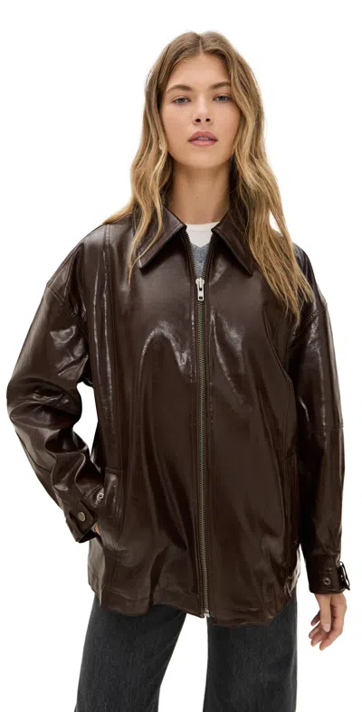 Free People Sloane Faux Leather Jacket Chocolate In Brown