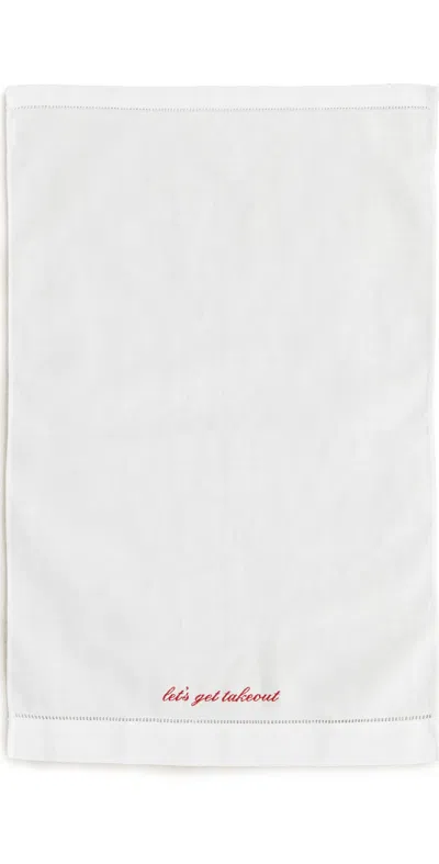 Abbode Let's Get Takeout Tea Towel White In White