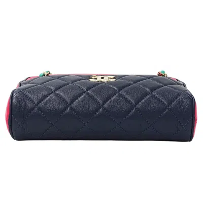 Pre-owned Chanel Blue Green Pink Leather Shoulder Bag ()