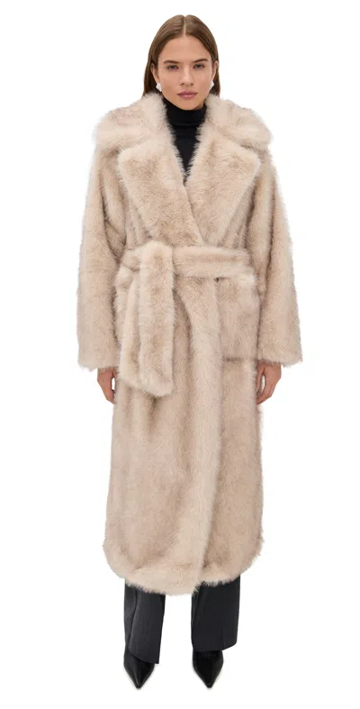 4th & Reckless Womens Beige Schiffer Belted Faux-fur Coat In Multi