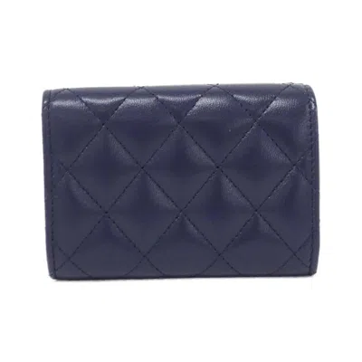 Pre-owned Chanel Navy Leather Wallet (tri-fold) () In Blue