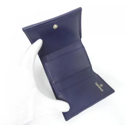 Pre-owned Chanel Navy Leather Wallet (tri-fold) () In Blue