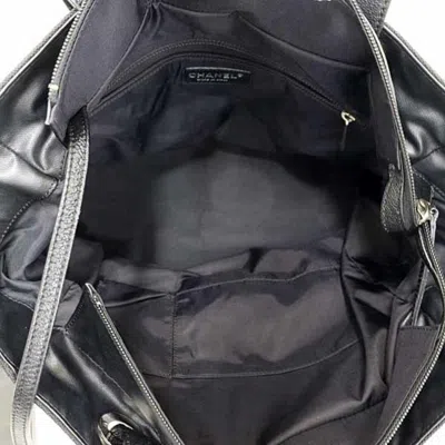 Pre-owned Chanel Paris Biarritz Black Coated Canvas Leather Shoulder Bag Tote Bag ()