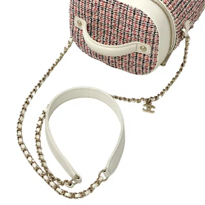 Pre-owned Chanel Red Color White Tweed Leather Shoulder Bag ()