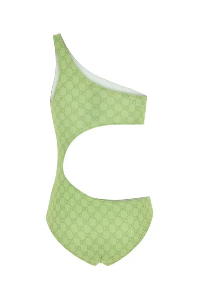 Gucci Asymmetrical Cut-out Swimsuit In Stretch Fabric In Green