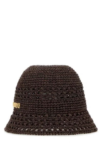 Miu Miu Crochet Design Bucket Hat Style In Brown