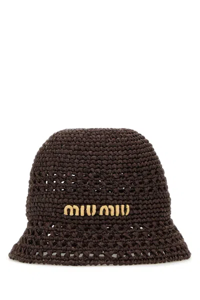 Miu Miu Crochet Design Bucket Hat Style In Brown