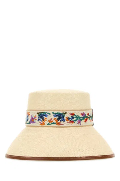 Valentino Light Beige Straw Bucket Hat In Gold