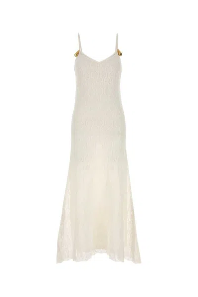 Bottega Veneta Lace Dress With Spaghetti Straps And Flared Hem In Neutral