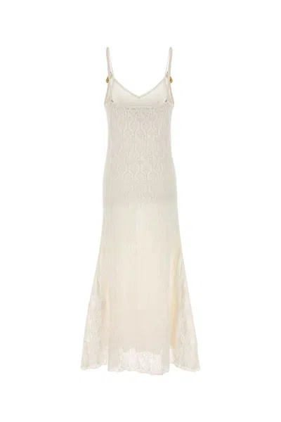 Bottega Veneta Lace Dress With Spaghetti Straps And Flared Hem In Neutral