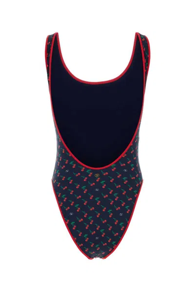 Valentino Garavani Lycra Swimsuit With Cherryfic Print In Blue
