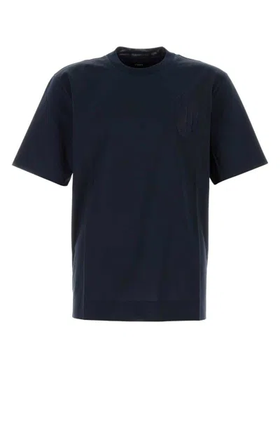 Fendi Crew Neck Cotton T-shirt With Short Sleeves In Blue