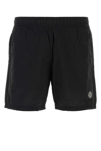 Stone Island Slim Fit Swim Trunks With Compass Patch In Black