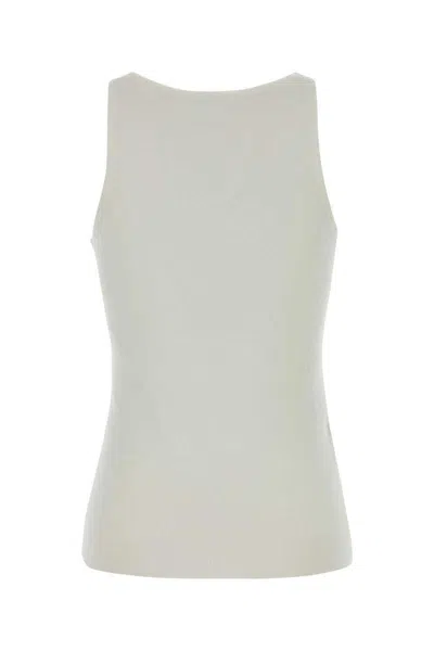 Miu Miu Ribbed Cotton Tank Top With Crew Neckline In White