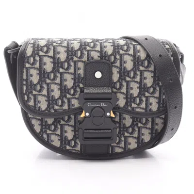 Pre-owned Dior Christian  Beige Black Blue Canvas Leather Shoulder Bag ()