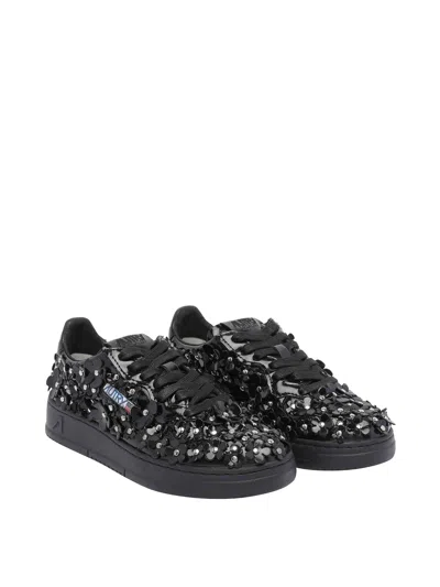 Autry Sparkling Black Low-top Sneakers With Sequin Detail In Black