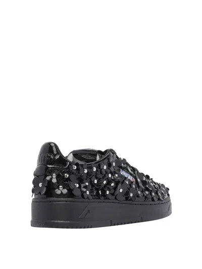 Autry Sparkling Black Low-top Sneakers With Sequin Detail In Black