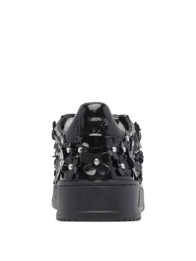 Autry Sparkling Black Low-top Sneakers With Sequin Detail In Black