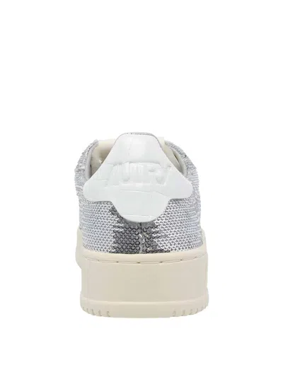 Autry Dallas Low Sparkling Sneakers In Silver And White Sequins Shoes In Silver