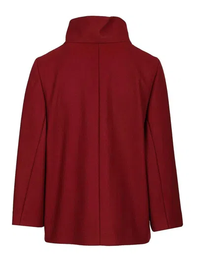 Fay Lined Wool Blend Cape With Hook Closure In Red