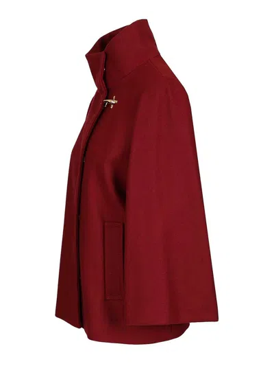 Fay Lined Wool Blend Cape With Hook Closure In Red