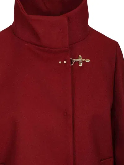 Fay Lined Wool Blend Cape With Hook Closure In Red