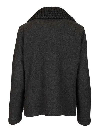 Fay Three-hook Wool Jacket With Removable Ribbed Collar And Iconic Closure In Gray