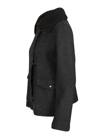 Fay Three-hook Wool Jacket With Removable Ribbed Collar And Iconic Closure In Gray