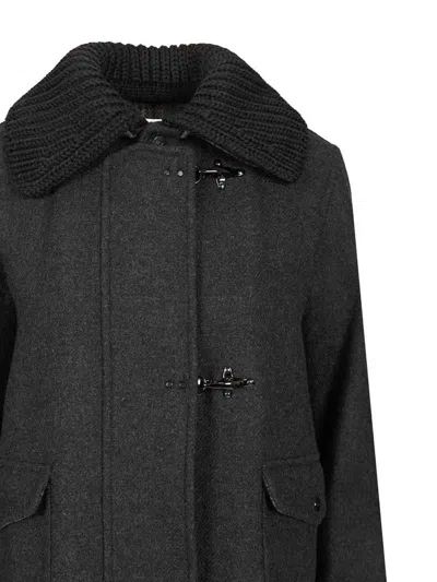 Fay Three-hook Wool Jacket With Removable Ribbed Collar And Iconic Closure In Gray