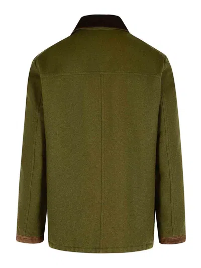 Fay 4-hook Jacket In Brown With Ribbed Collar In Green