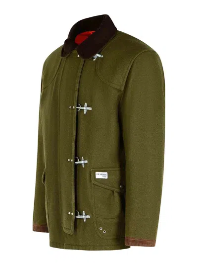 Fay 4-hook Jacket In Brown With Ribbed Collar In Green