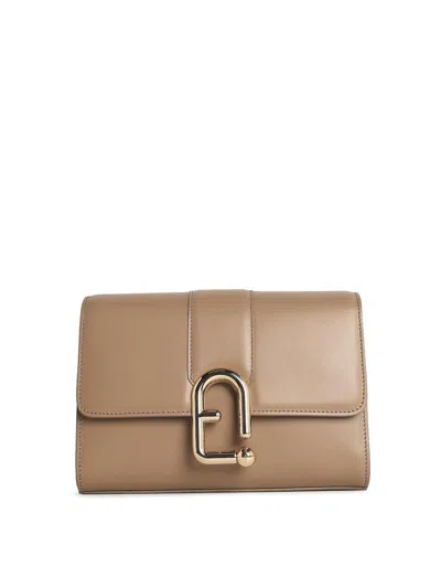 Furla Urban S Beige Leather Crossbody Bag In Sand