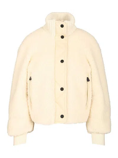 Moncler Ayles Short Down Jacket In Teddy And Wool Jackets White In Gold