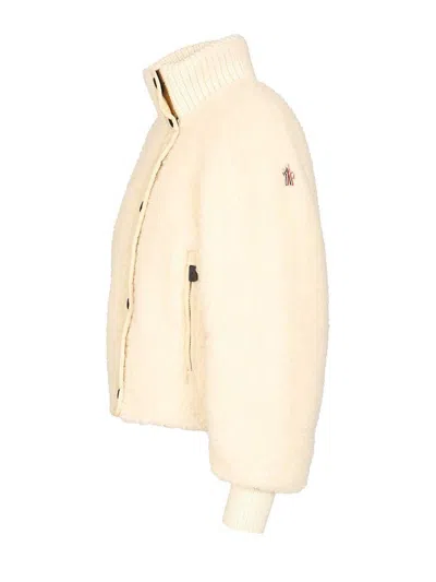 Moncler Ayles Short Down Jacket In Teddy And Wool Jackets White In Gold
