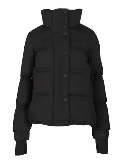 Moncler High Collar Quilted Nylon Outerwear In Black