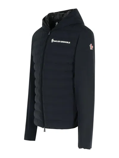 Moncler Striped Detailing Cotton Blend Hooded Jacket In Black
